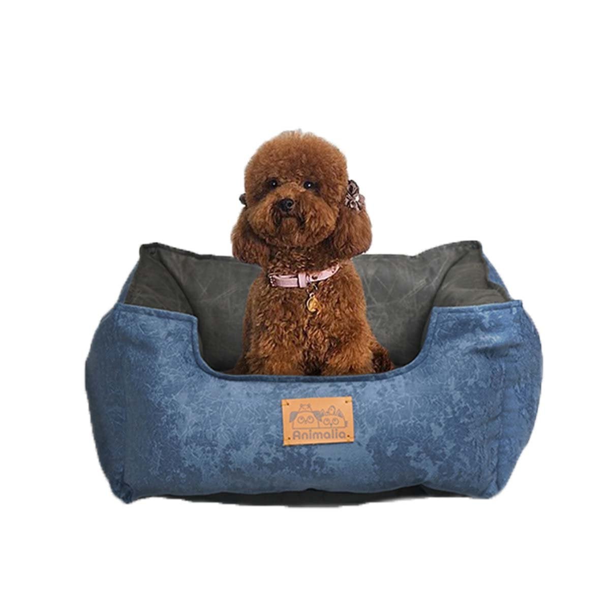 LECHO PARA PERRO TALLA M AZUL LABRADO CON CENTRO NEGRO YLIGAS REGALO - 5