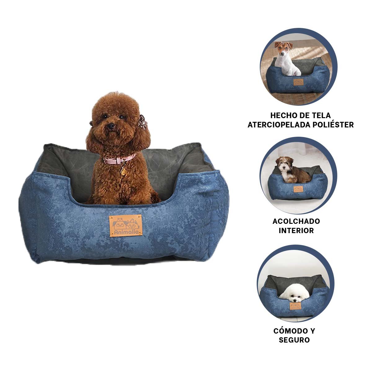 COLCHON PARA PERRO TALLA M AZUL LABRADO CON CENTRO NEGRO YPAPEL REGALO - 5