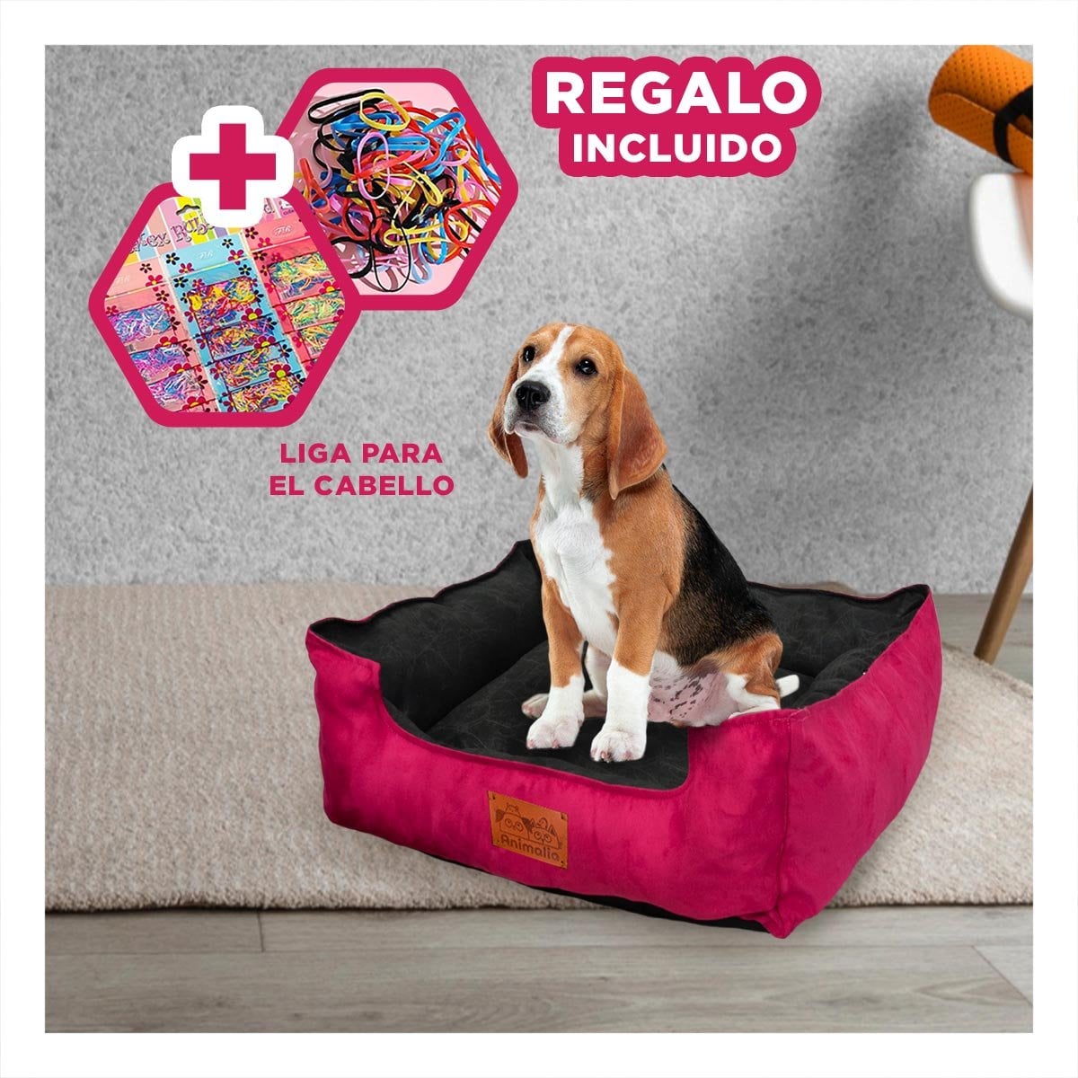 LECHO PARA PERRO TALLA M FUCSIA LISO CON CENTRO NEGRO YLIGAS REGALO - 2
