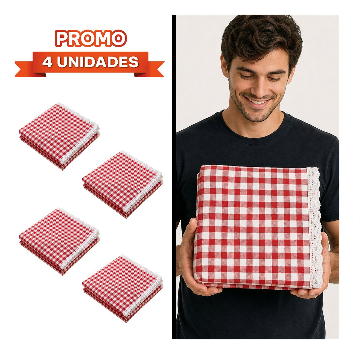 PACK4 COBIJA PICNIC CON BORDE DE ENCAJE PARA SALIDAS Y PASEOS ROJO Y BLANCO YREGALO STICKER - 1
