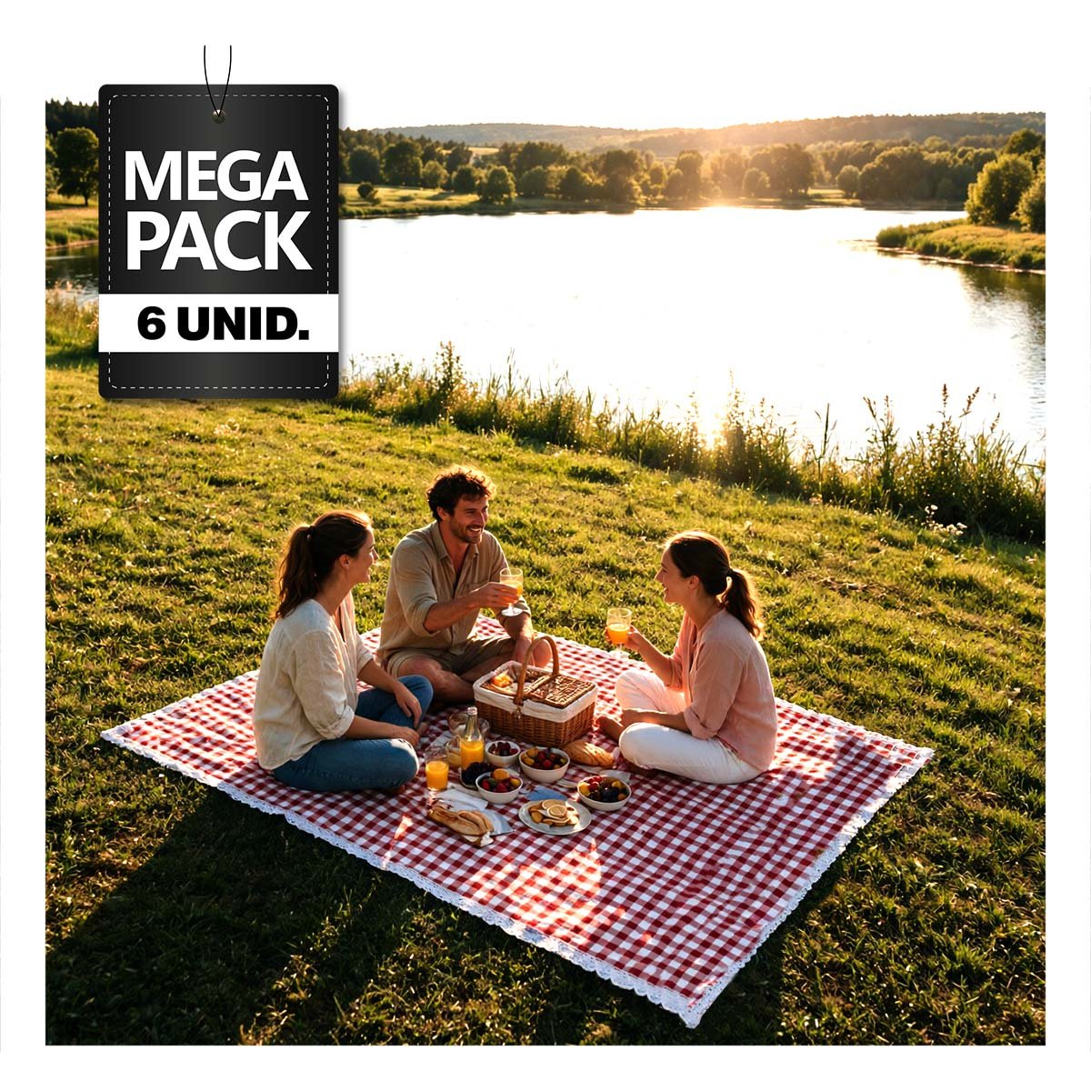 PACK6 CUBIERTA PICNIC CON BORDE DE ENCAJE PARA PARQUE Y JARDIN PRACTICA ROJO Y BLANCO - 1