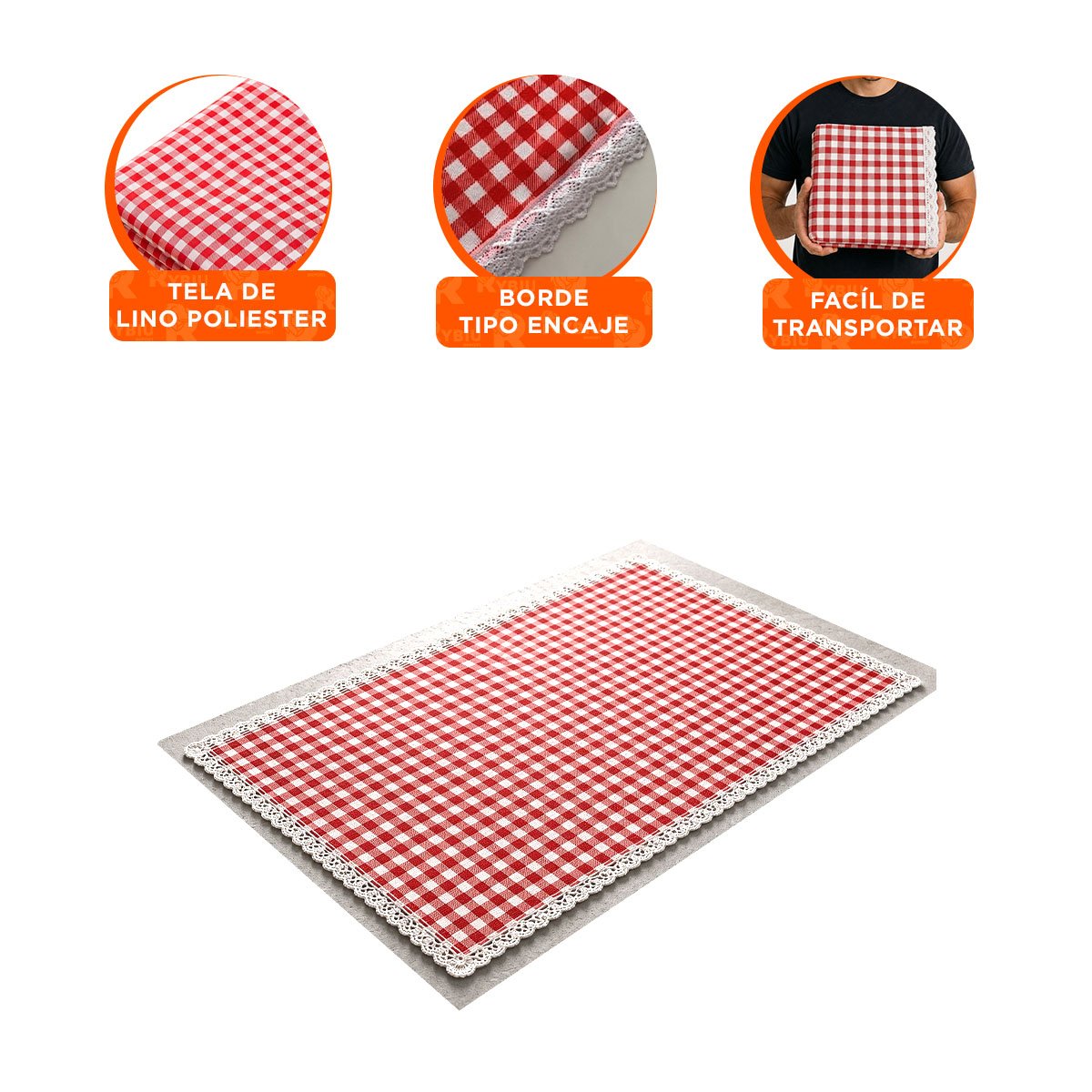 PACK2 COBIJA PICNIC PARA JARDIN Y PARQUE CON BORDE DE ENCAJE ROJO Y BLANCO YREGALO STICKER - 4