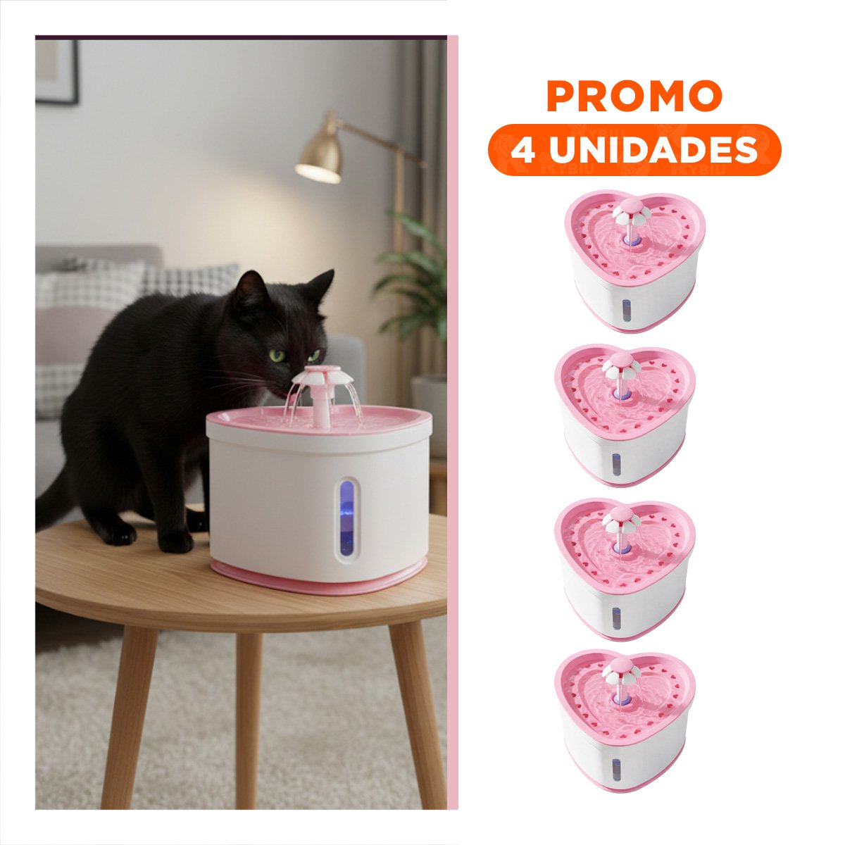 PACK4 FUENTE DE AGUA CORAZON PET ROSADO DE PLASTICO MUY ESTABLE - 1