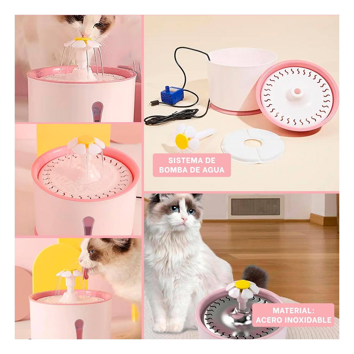 FUENTE DE AGUA CIRCULAR PET ROSADO DE PLASTICO PARA HIDRATACION CON MUCHA CALMA - 2