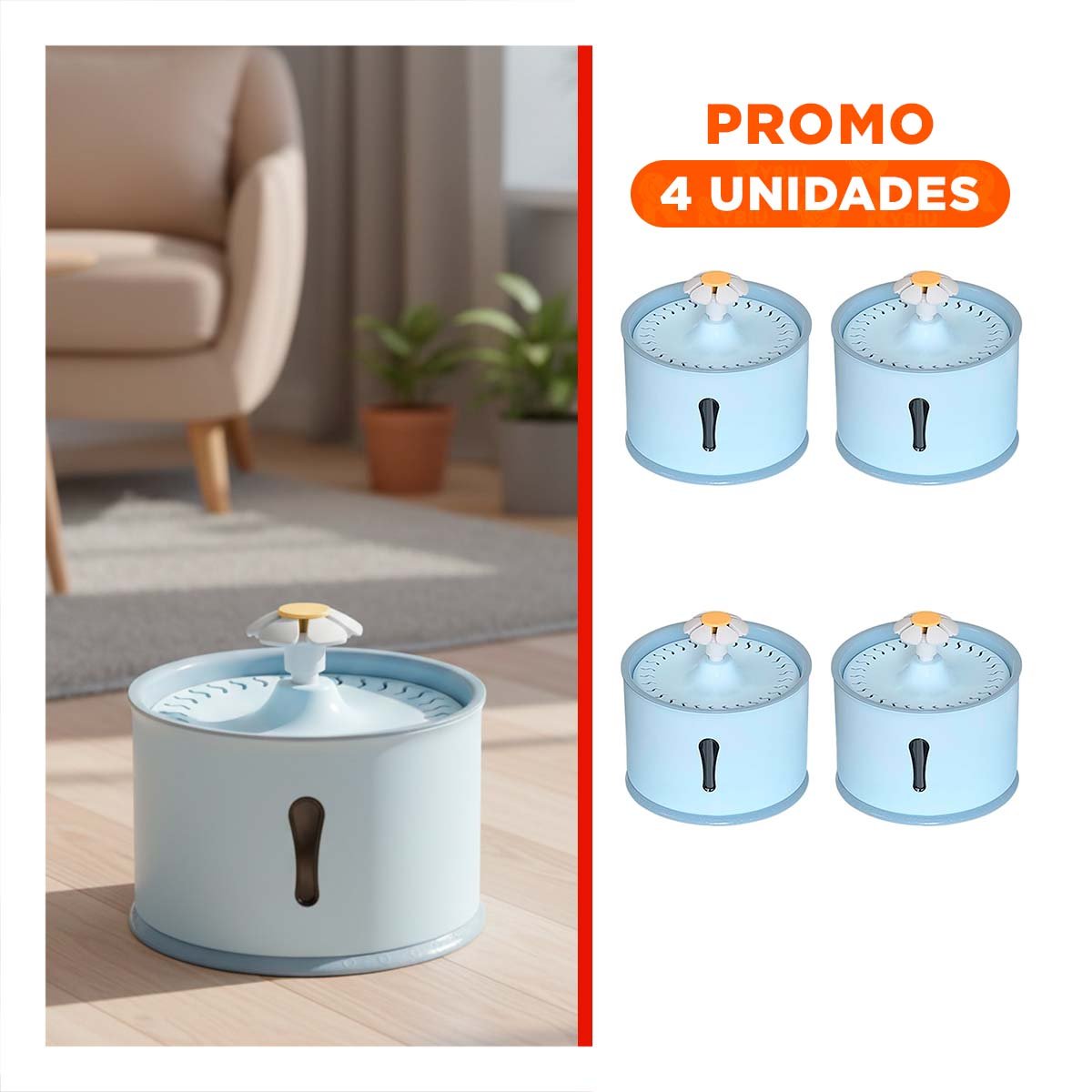 PACK4 FUENTE DE AGUA CIRCULAR PET CELESTE GRIS DE PLASTICO MUY ESTABLE - 1