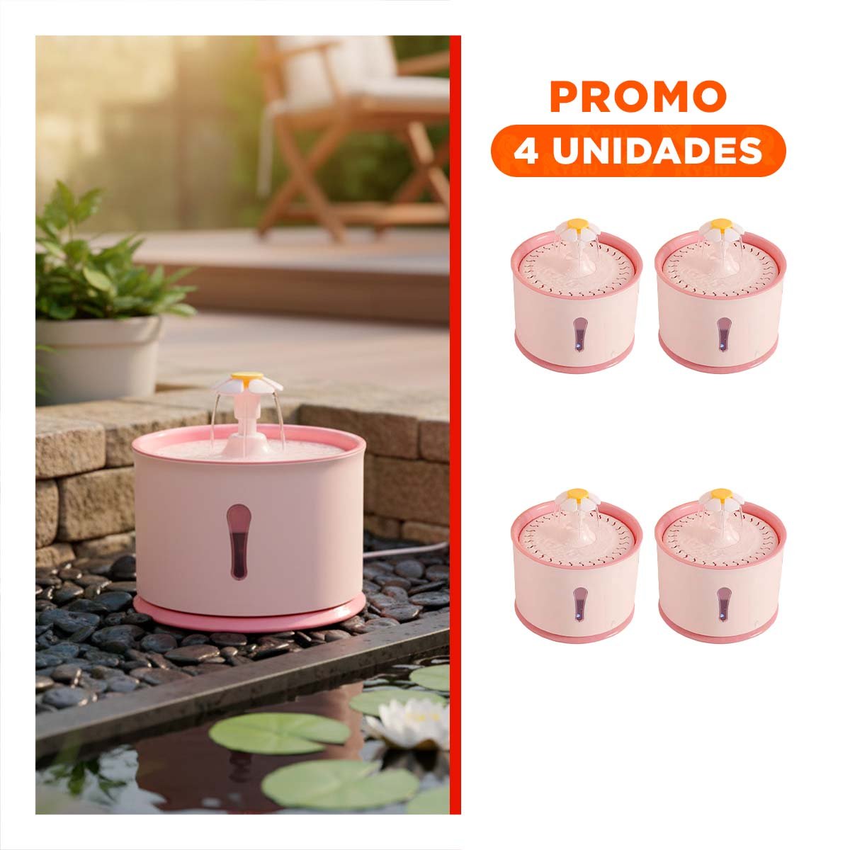 PACK4 FUENTE DE AGUA CIRCULAR PET ROSADO DE PLASTICO MUY ESTABLE - 1