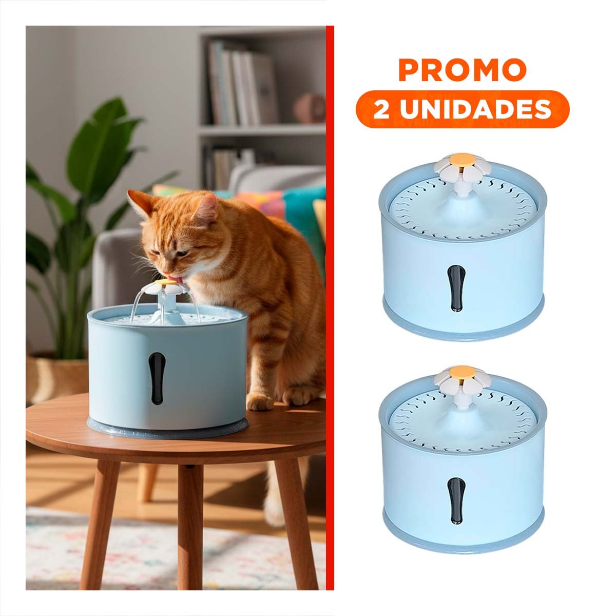 PACK2 ESTACION DE AGUA CIRCULAR CON FLUJO CONSTANTE CELESTE GRIS PARA ESTILO YREGALO STICKER - 1