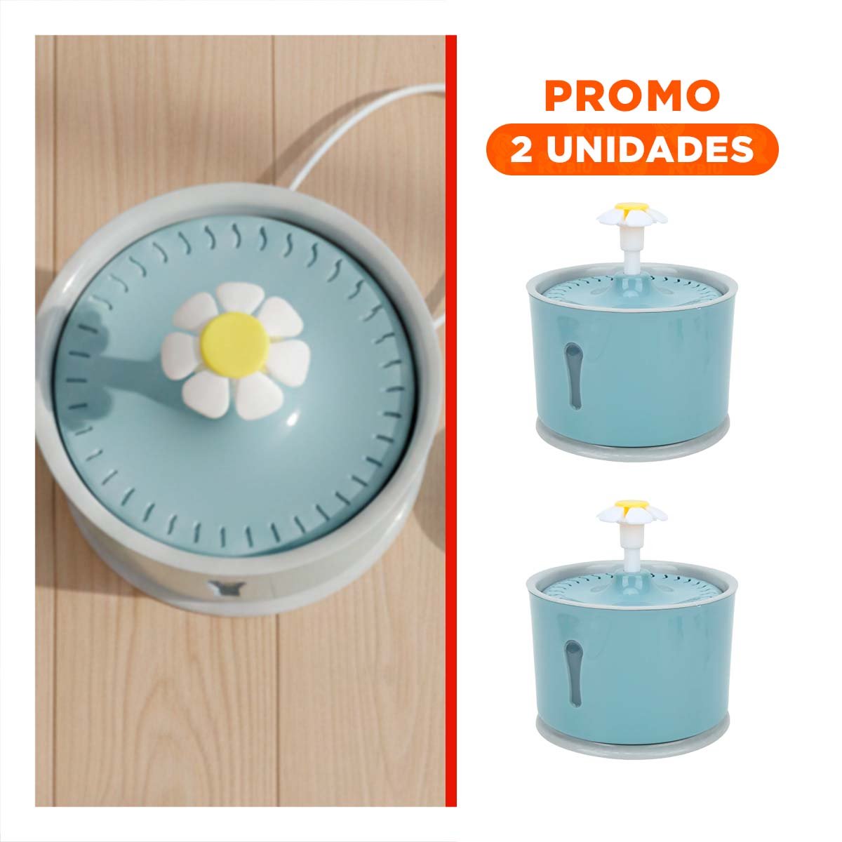 PACK2 ESTACION DE AGUA CIRCULAR CON FLUJO CONSTANTE AZUL ACERO PARA ESTILO YREGALO STICKER - 1