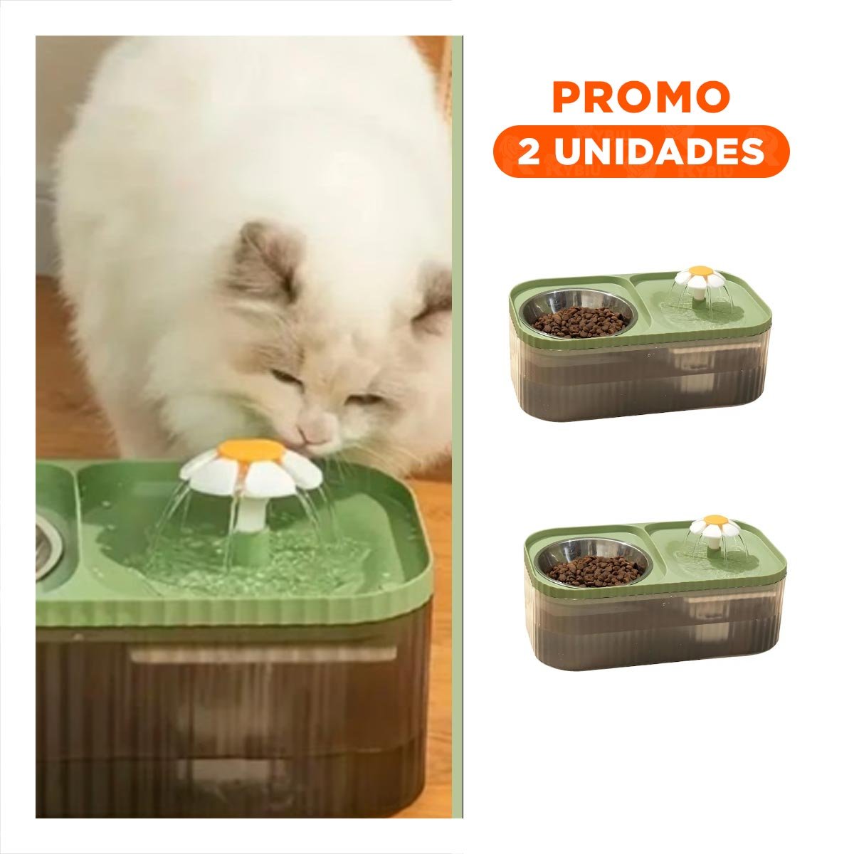 PACK2 COMEDERO DOBLE RECTANGULAR CON ESTILO FUNCIONAL VERDE PARA MAS ESTILO YREGALO STICKER - 1