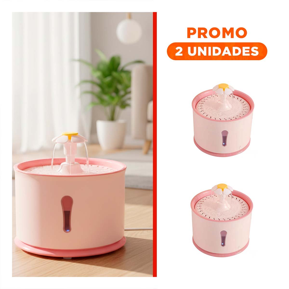 PACK2 ESTACION DE AGUA CIRCULAR CON FLUJO CONSTANTE ROSADO PARA MAS ESTILO YREGALO STICKER - 1