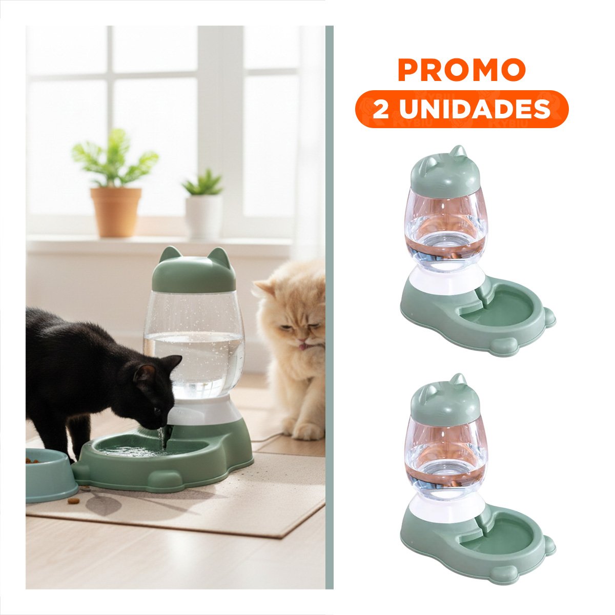 PACK2 BEBEDERO VERDE AUTOMATICO CON BIDON EN GATO PARA MASCOTAS ORDENADAS YREGALO STICKER - 1