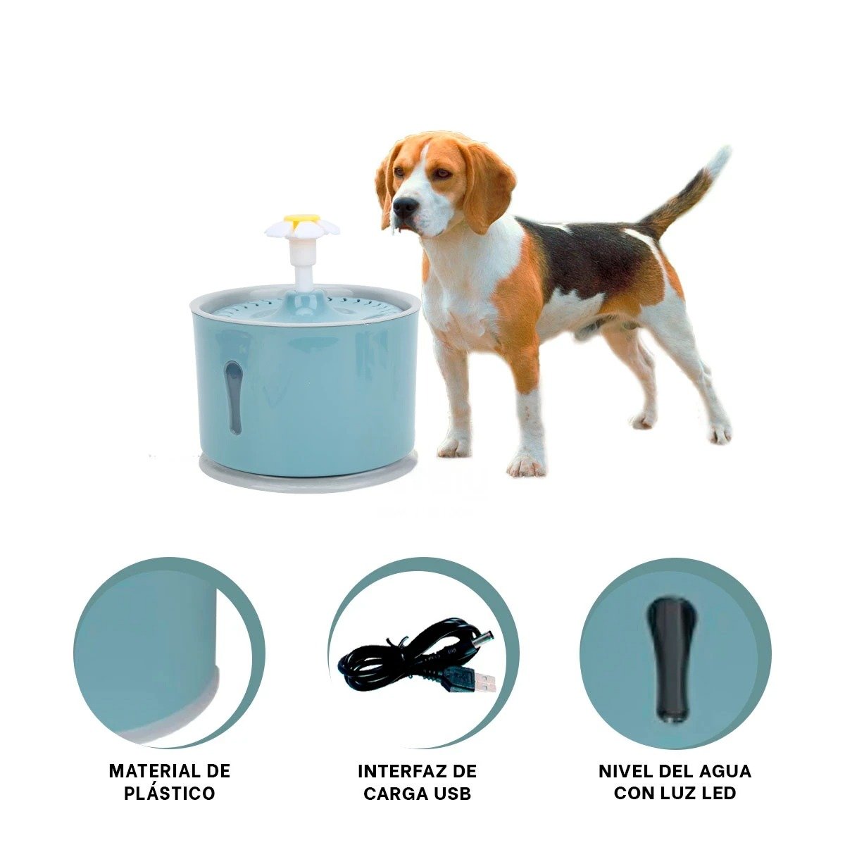 FUENTE DE AGUA CIRCULAR PET AZUL ACERO DE PLASTICO DE CALIDAD REAL YSTICKY - 5