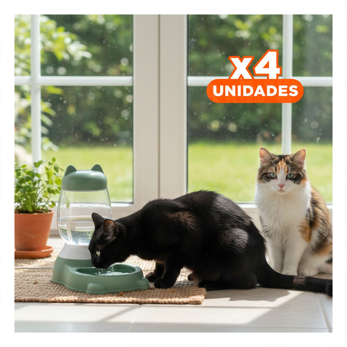 PACK4 FUENTE CONFORTABLE VERDE CON BIDON AUTOMATICO Y GATO QUE APORTA REPOSO YREGALO STICKER - 1