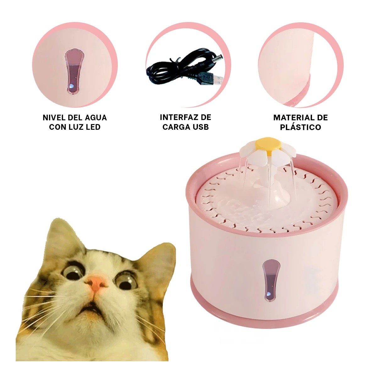FUENTE DE AGUA CIRCULAR PET ROSADO DE PLASTICO DE CALIDAD REAL YSTICKY - 5