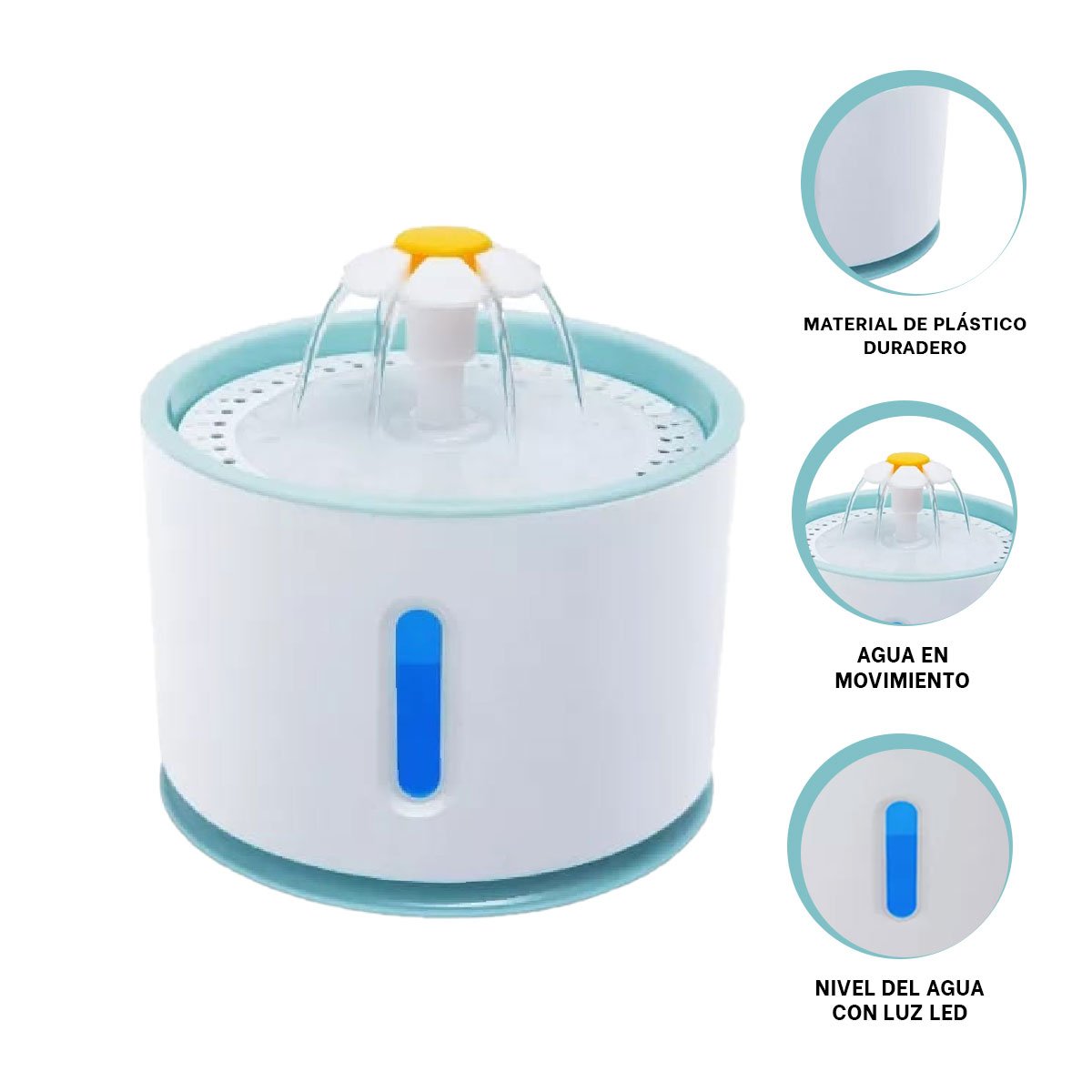 FUENTE DE AGUA CIRCULAR PET BLANCO CELESTE DE PLASTICO DE CALIDAD REAL YSTICKY - 5