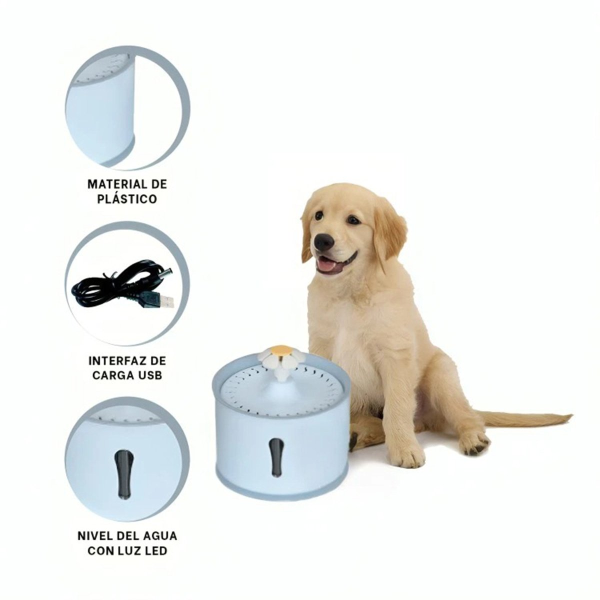 FUENTE DE AGUA CIRCULAR PET CELESTE GRIS DE PLASTICO DE CALIDAD REAL YSTICKY - 5