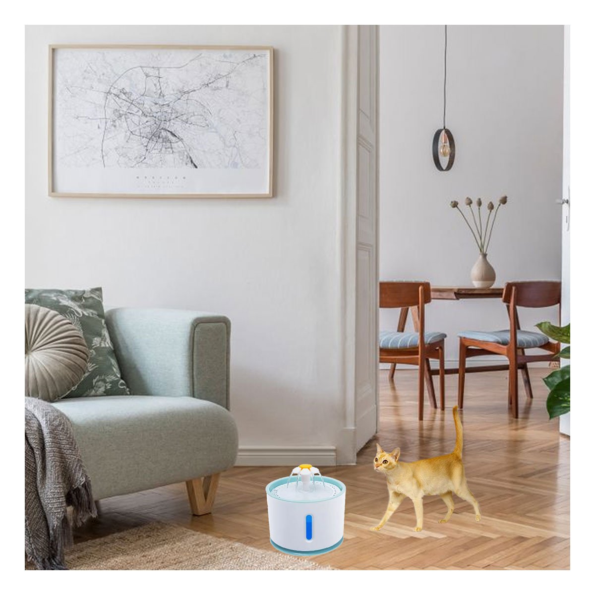 PACK2 BEBEDERO CIRCULAR DE RESINA BLANCO CELESTE PARA BEBER CON MUCHA GANA EN CASA - 5