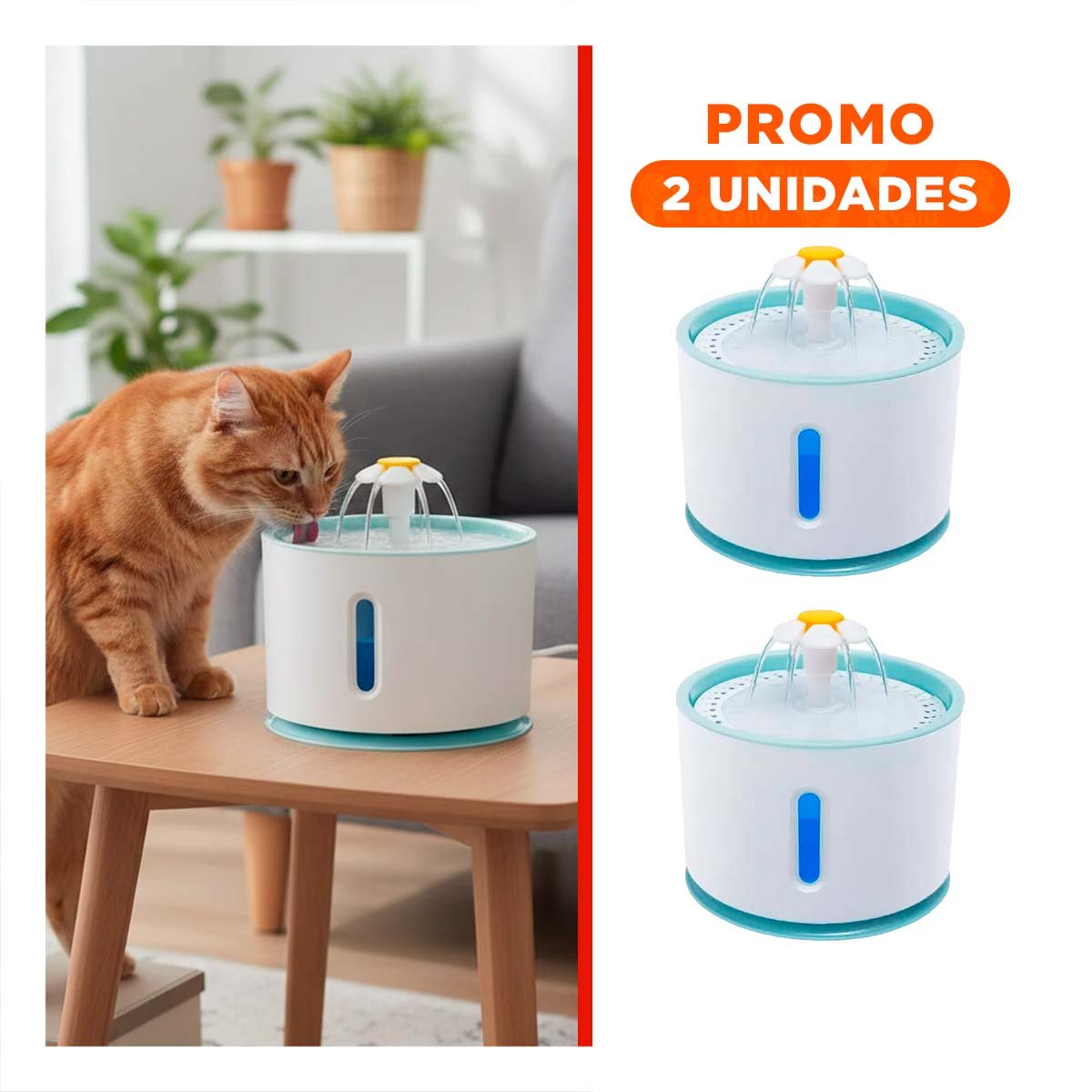 PACK2 ESTACION DE AGUA CIRCULAR CON FLUJO CONSTANTE BLANCO CELESTE PARA ESTILO YREGALO STICKER - 1