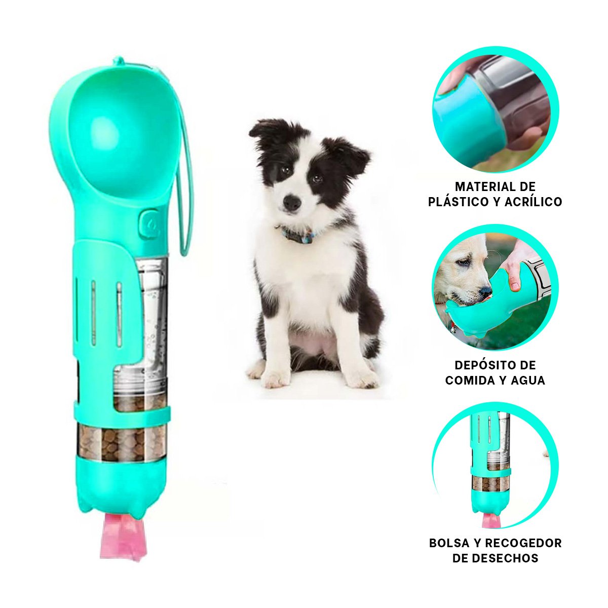 BOTELLA 4 EN 1 DISPENSADOR CON BOLSITA CELESTE GRANDE DE CALIDAD DE USO YSTICKY - 5