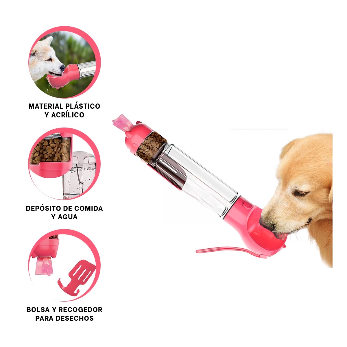 BOTELLA 4 EN 1 DISPENSADOR CON BOLSITA ROSADO GRANDE DE CALIDAD DE USO YSTICKY - 5