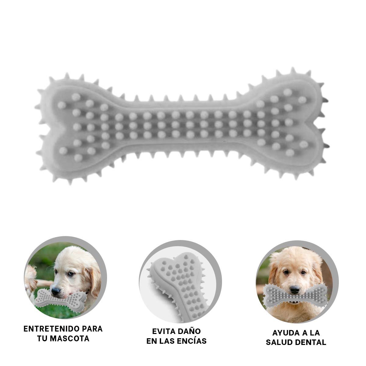 JUGUETE CANINO HUESO CON PUAS EN COLOR PLOMO EN AMBIENTES BIEN DELIMITADOS YSTICKY - 5