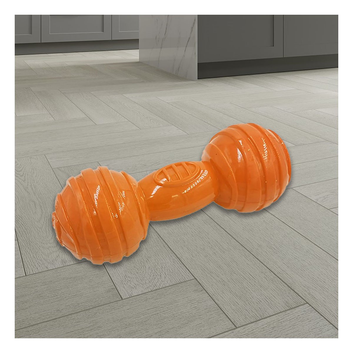 JUGUETE NARANJA CON FORMA HUESO CON BOLAS A RAYAS QUE FACILITA LA DIVERCIÓN YPAPEL REGALO - 2