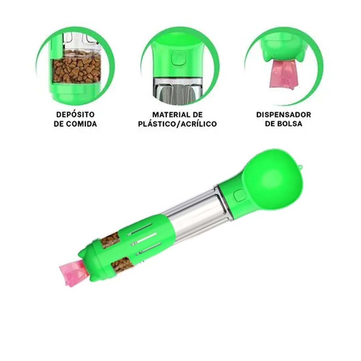 BOTELLA 4 EN 1 DISPENSADOR CON BOLSITA VERDE GRANDE DE CALIDAD DE USO YSTICKY - 5