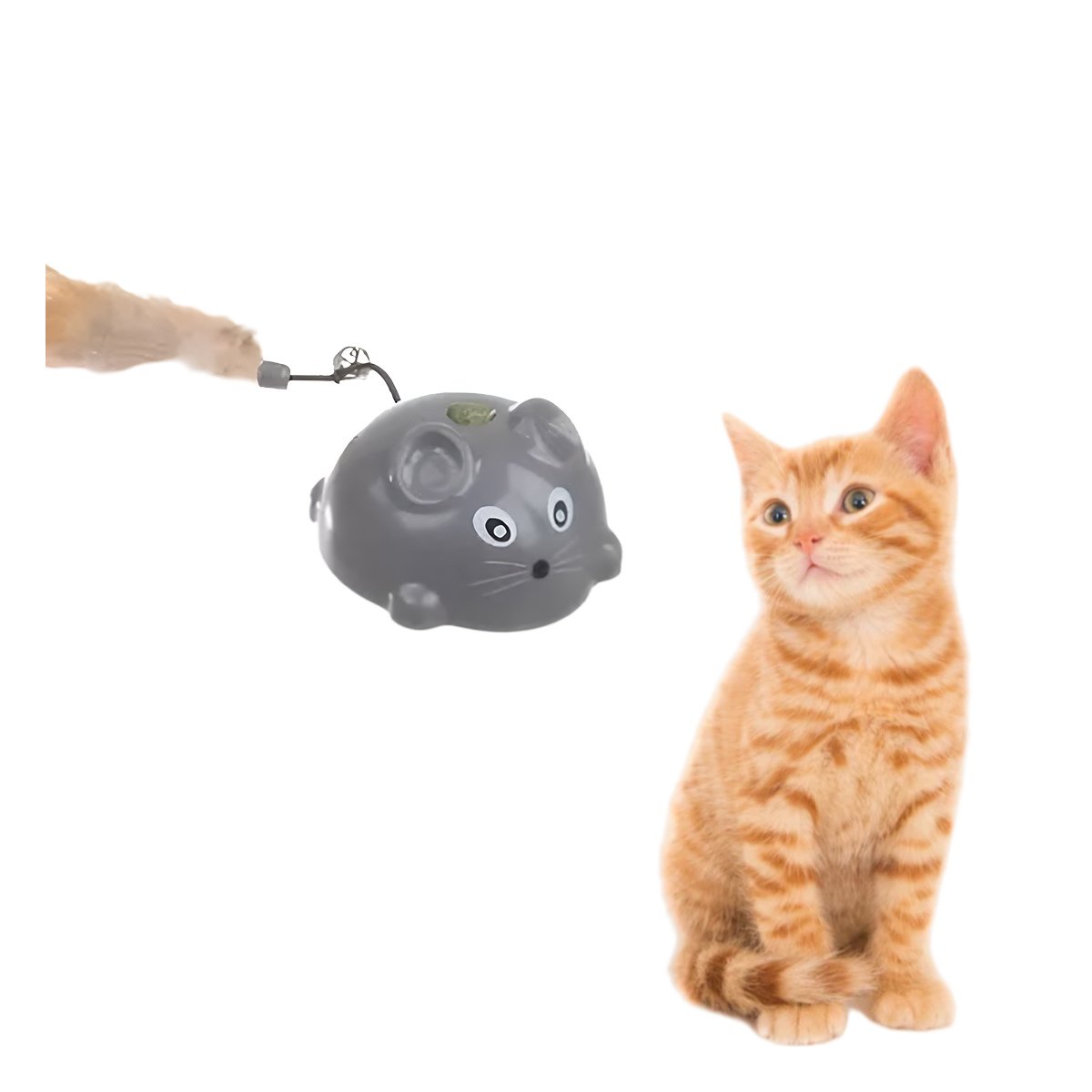 PACK4 ACCESORIO DE JUEGO RATON CON PLUMA PLOMO PARA EL BIENESTAR DE MASCOTA YPAPEL REGALO - 3