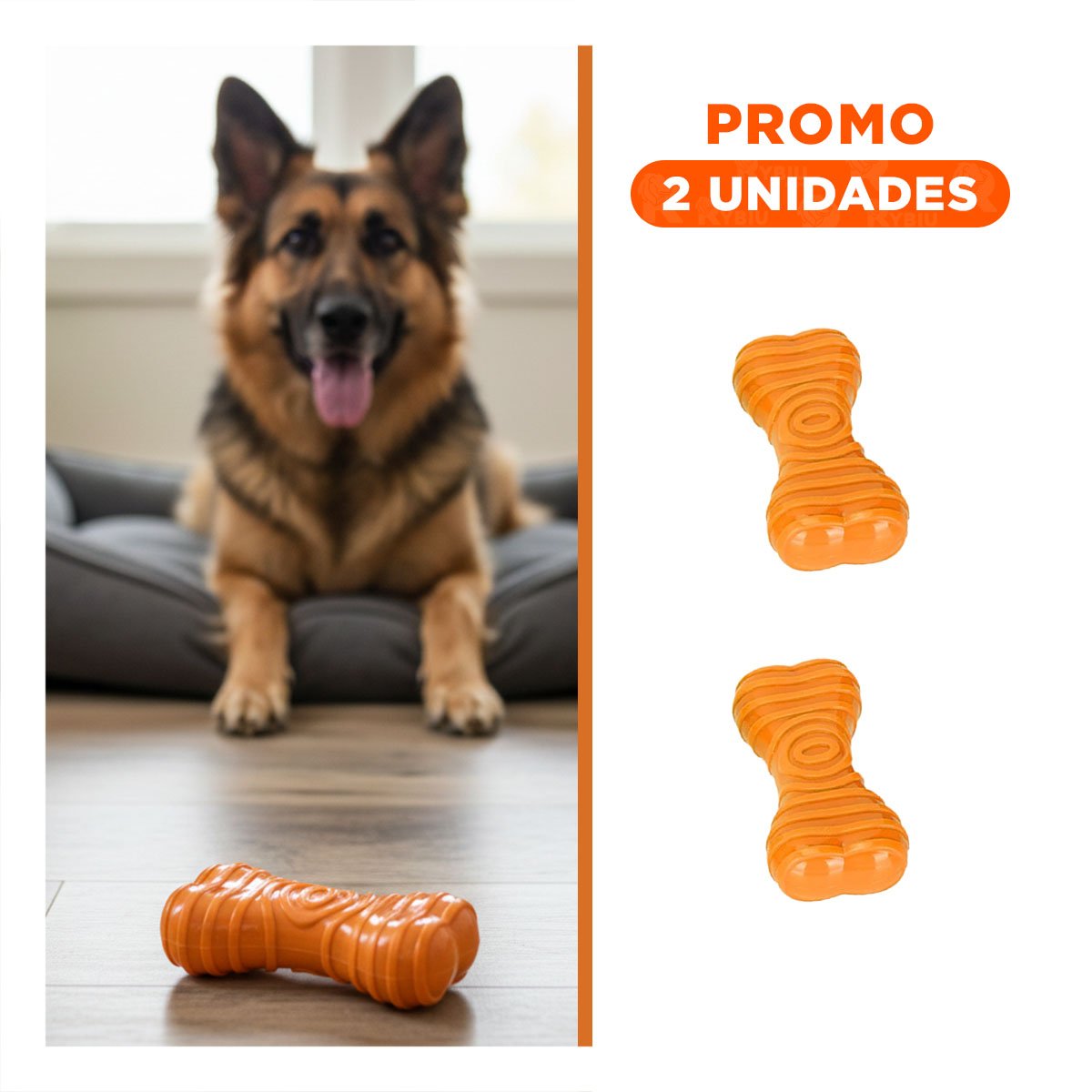 PACK2 MORDEDOR CON RAYAS TIPO HUESO EN COLOR NARANJA EN RUTINAS ENERGICAS YREGALO STICKER - 1