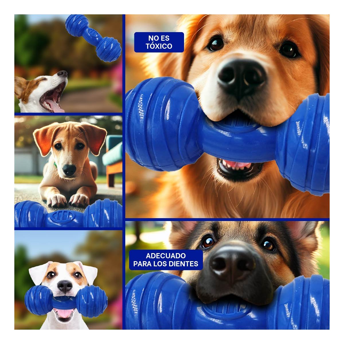 JUGUETE CANINO HUESO CON BOLAS A RAYAS EN COLOR AZUL EN AMBIENTES BIEN DELIMITADOS YSTICKY - 2