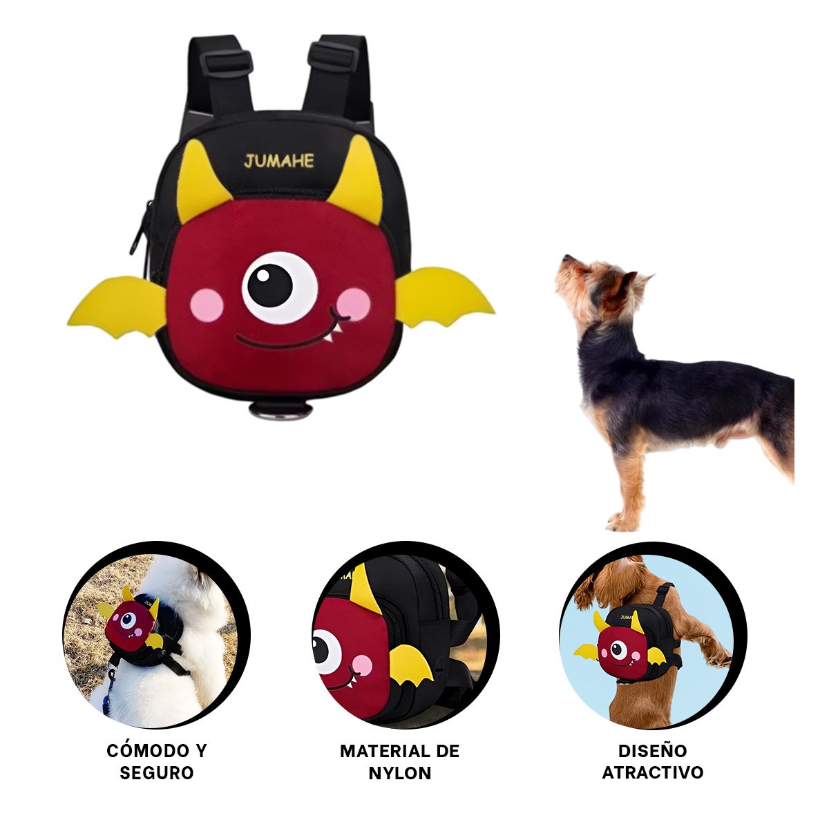 MOCHILA PEQUEÑA PARA MASCOTA COLOR NEGRO DE MURCIELAGO DE CALIDAD DE USO YSTICKY - 5