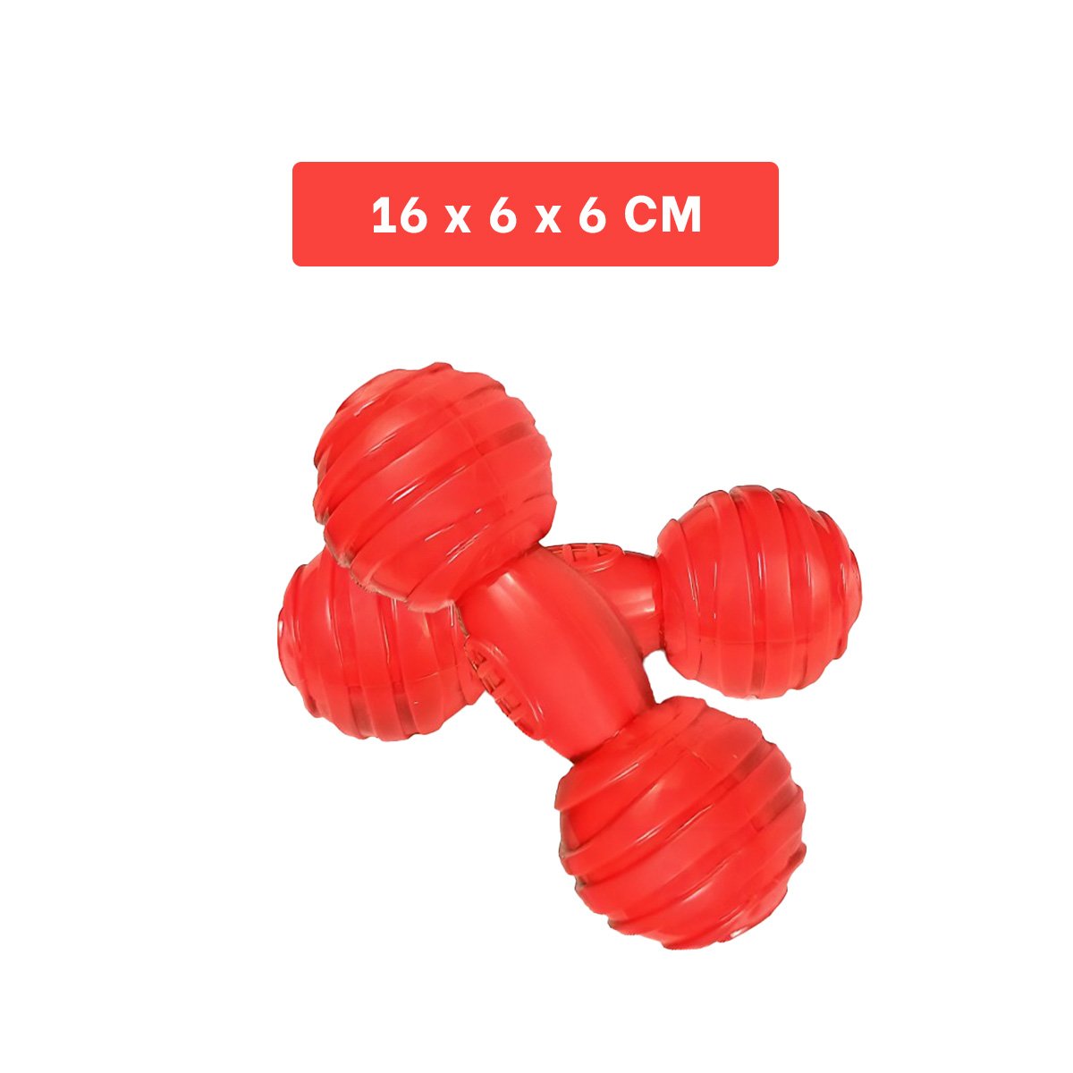 JUGUETE COMPACTO HUESO CON BOLAS A RAYAS EN ROJO PARA CONTROL DE ZONA CANINA YREGALO STICKER - 4