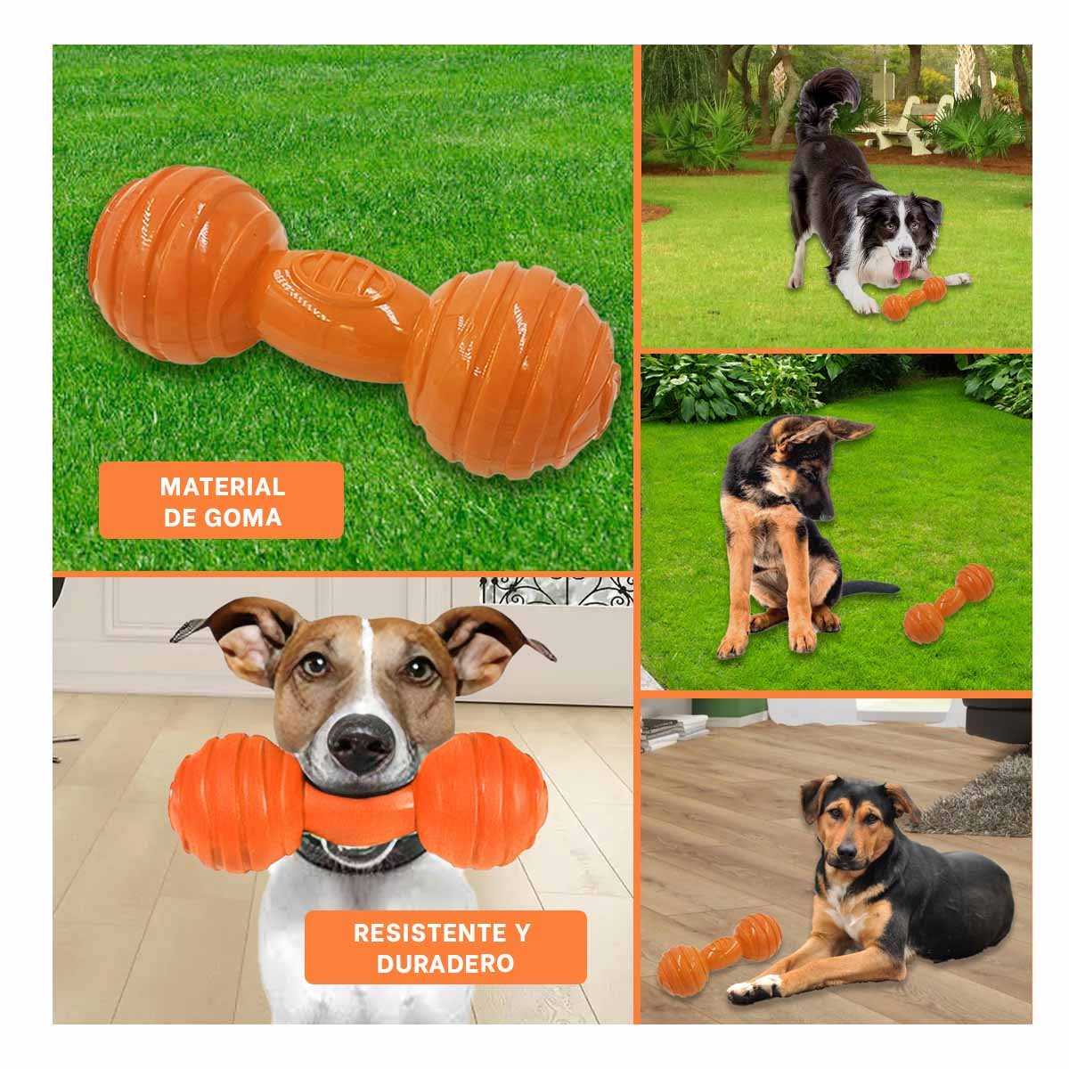 JUGUETE CANINO HUESO CON BOLAS A RAYAS EN COLOR NARANJA EN AMBIENTES BIEN DELIMITADOS YSTICKY - 2