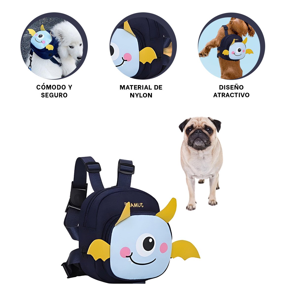 MOCHILA PEQUEÑA PARA MASCOTA COLOR AZUL DE MURCIELAGO DE CALIDAD DE USO YSTICKY - 5