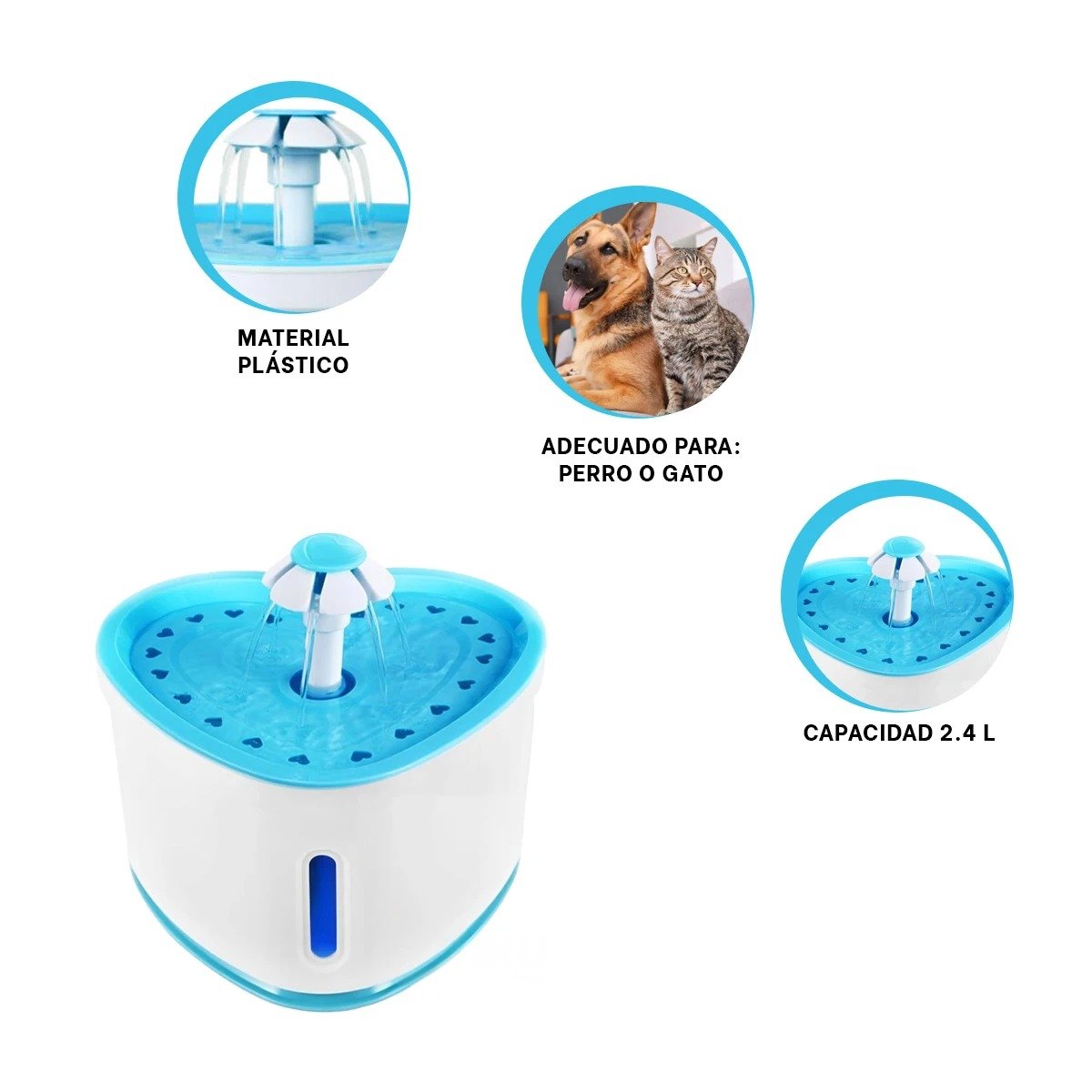 FUENTE DE AGUA CORAZON PET CELESTE DE PLASTICO DE CALIDAD REAL YSTICKY - 5