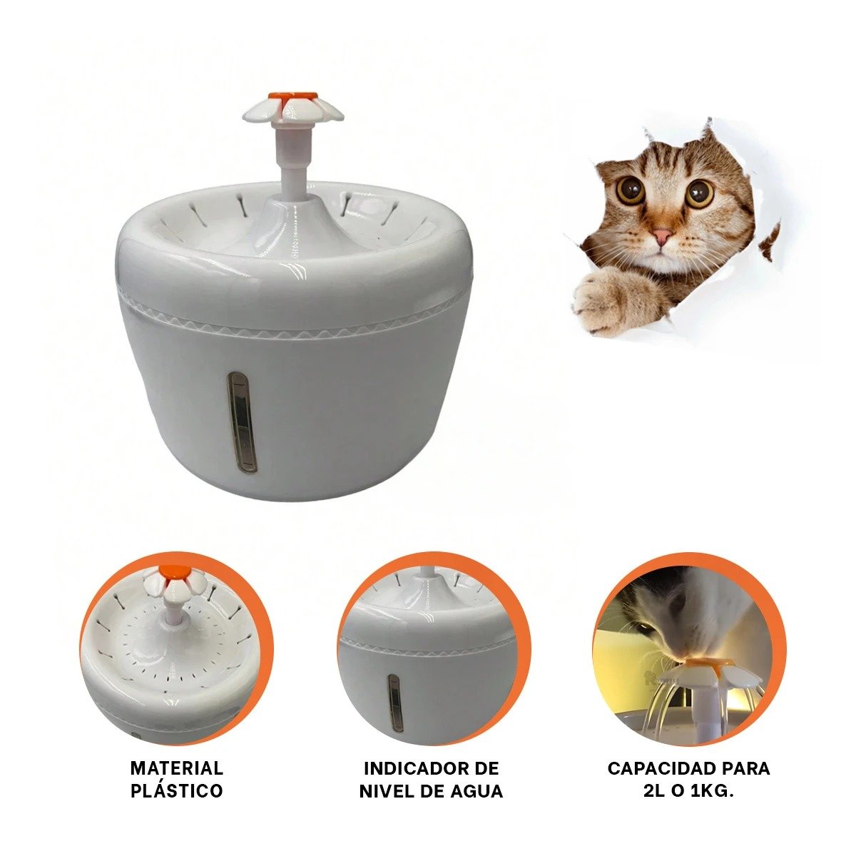 FUENTE DE AGUA CIRCULAR PET BLANCO DE PLASTICO DE CALIDAD REAL YSTICKY - 5
