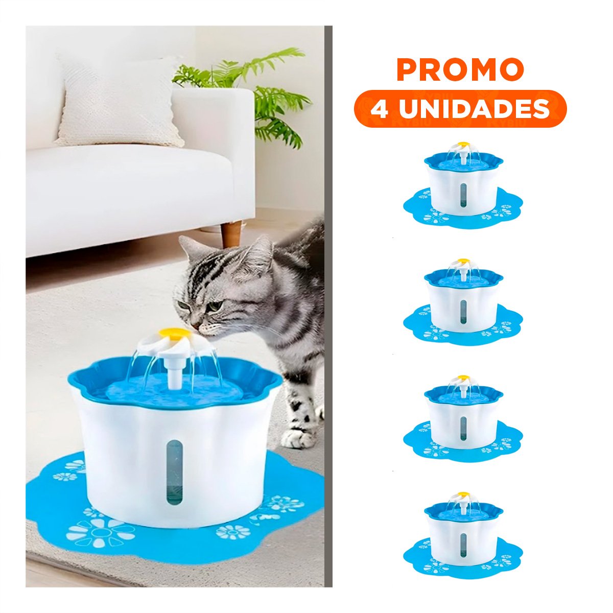 PACK4 FUENTE DE AGUA FLOR PET CELESTE DE PLASTICO MUY ESTABLE - 1