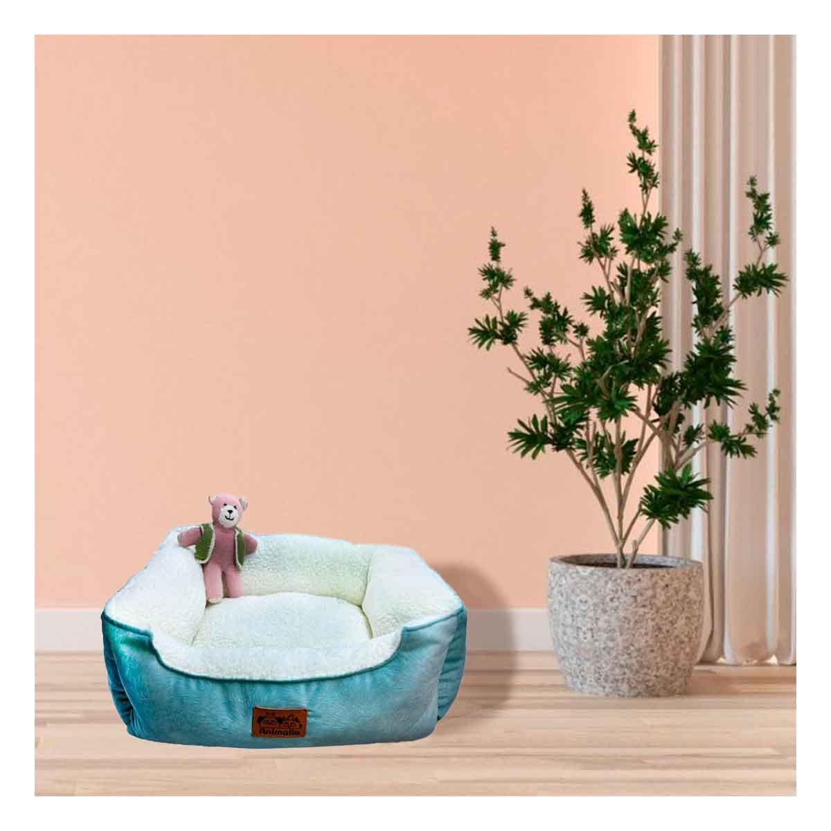CAMA TALLA M VERDE DE PIEL DE CARNERO PARA MANTENER ESPACIOS DE MASCOTA ORDENADOS - 1