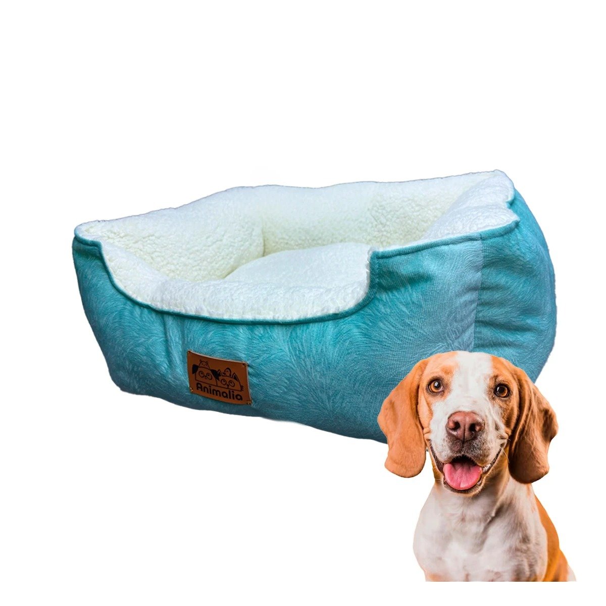 CAMA PEQUENA TALLA M EN VERDE DE PIEL DE CARNERO PARA AREA BIEN ORGANIZADA YREGALO STICKER - 1