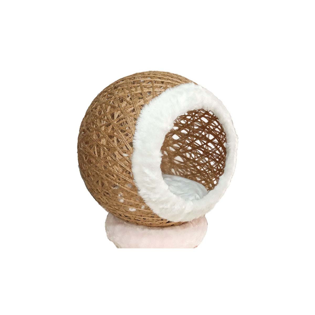 ALMOHADON COMODO CON COJIN MARRON CLARO PARA GATOS EN PELUCHE BLANCO YREGALO STICKER - 1