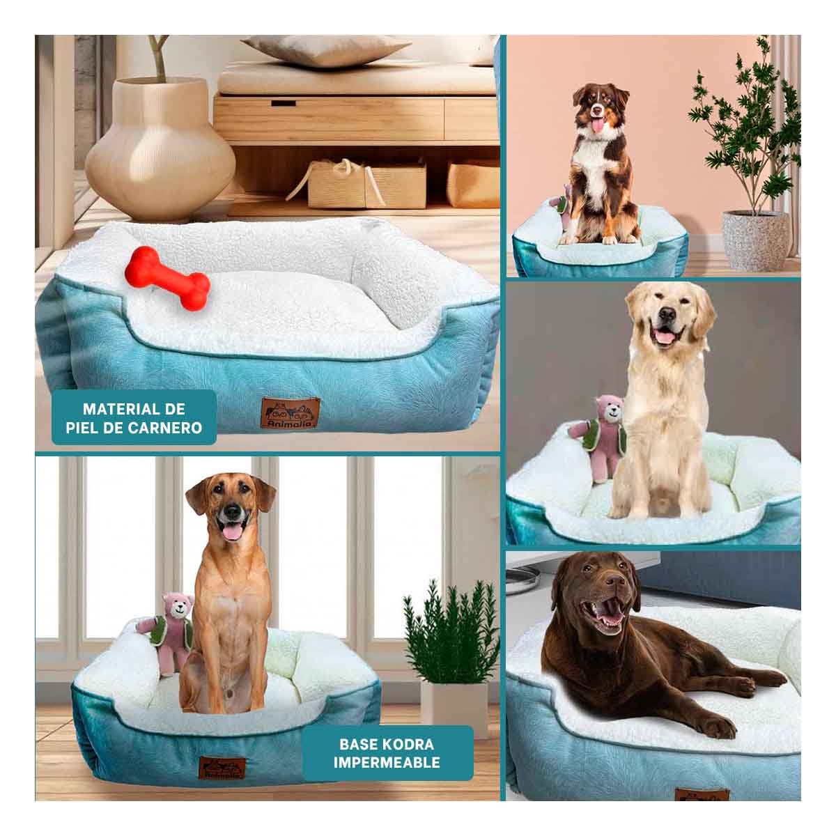 CAMA ACOLCHADA VERDE TALLA L DE PIEL DE CARNERO EN ZONA DE MASCOTA CONTROLADA YLIGAS REGALO - 1