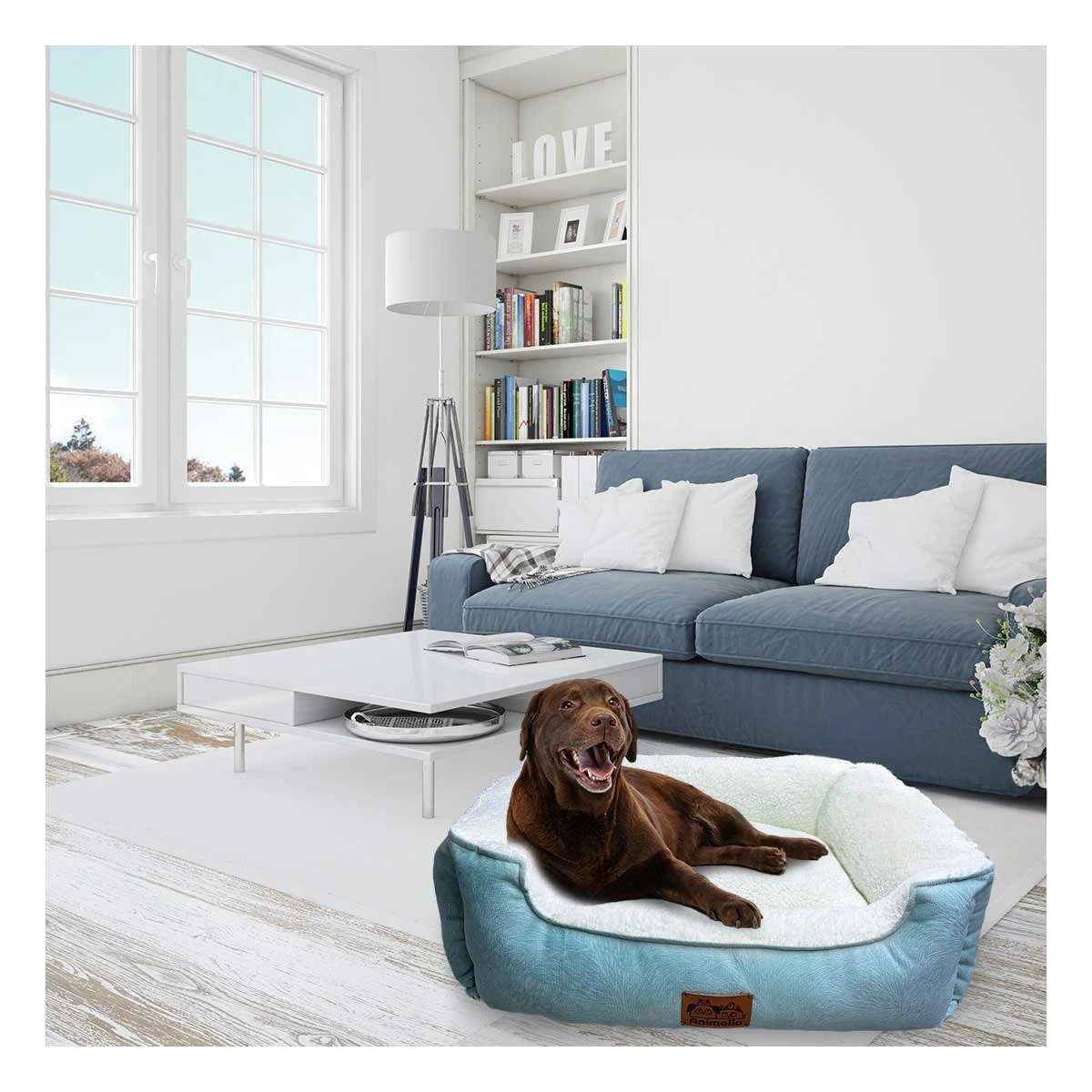 CAMA ACOLCHADA VERDE TALLA L DE PIEL DE CARNERO EN ZONA DE MASCOTA CONTROLADA YLIGAS REGALO - 3