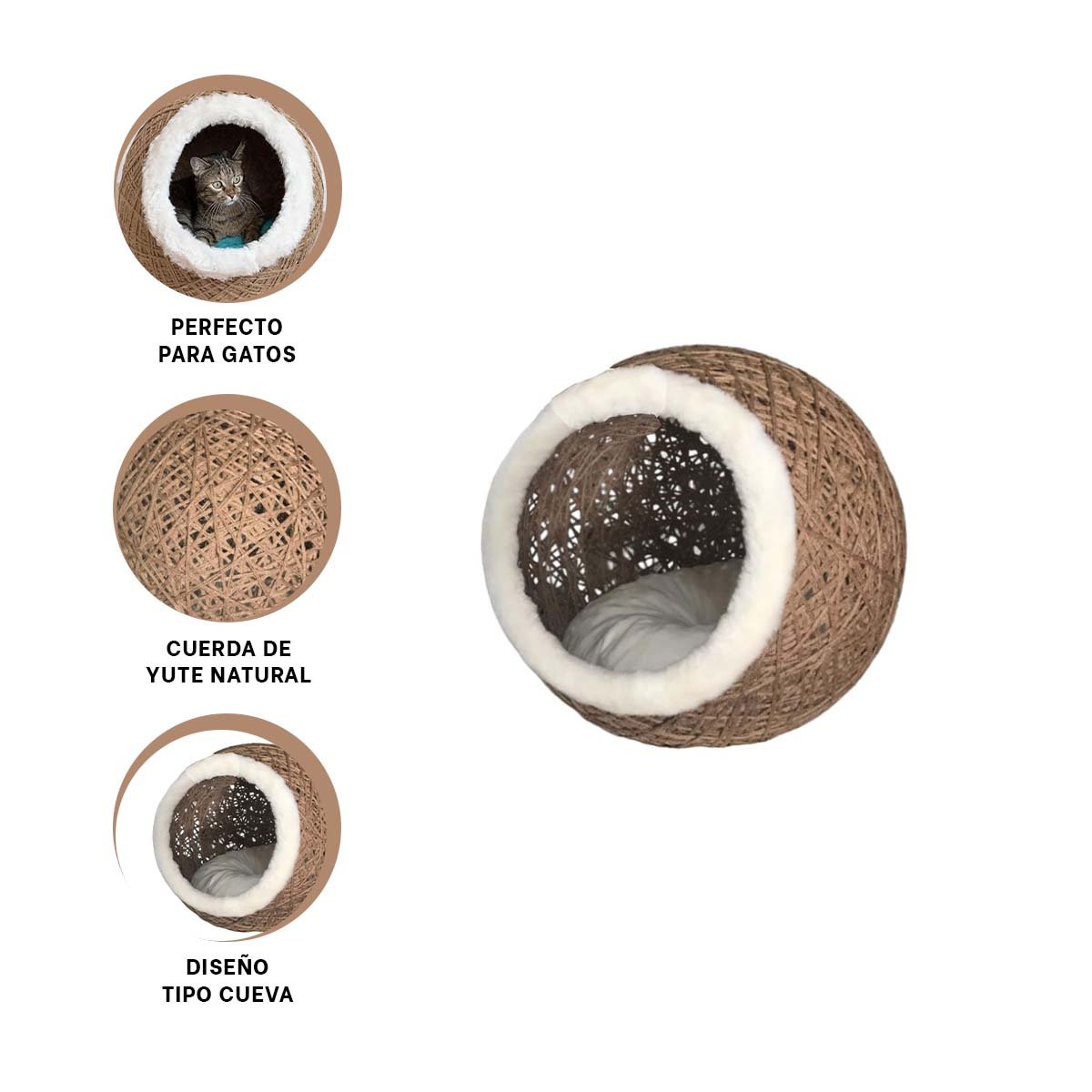 ALMOHADON CONFORTABLE DE PELUCHE BLANCO CON COJIN MARRON CLARO PARA GATOS YSTICKY - 5