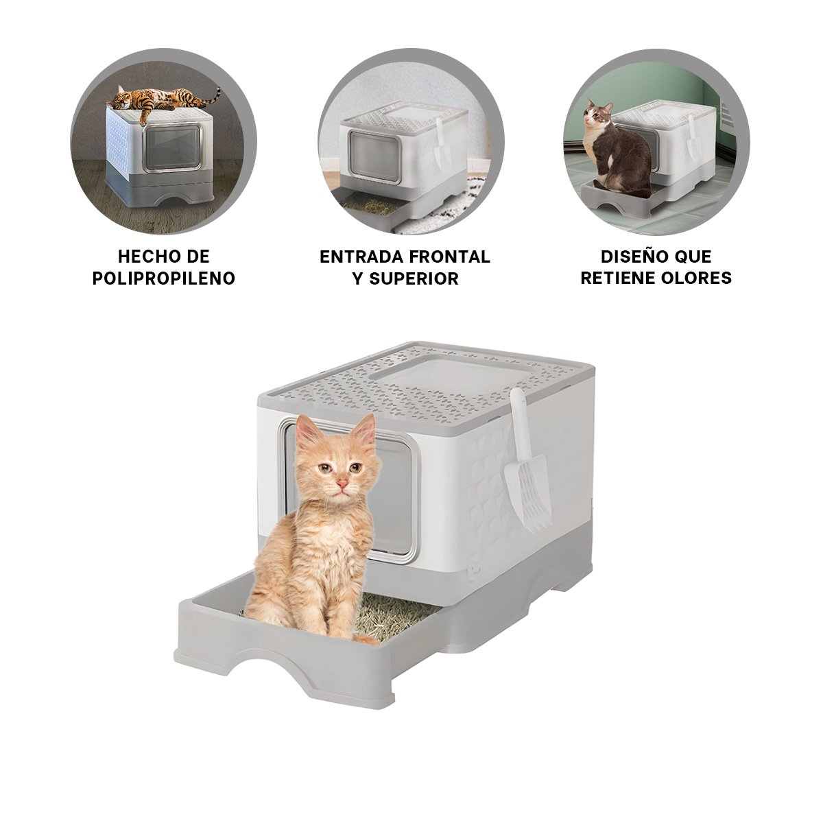ARENERO PARA HIGIENE FELINA CON PALA INTEGRADA Y BANDEJA DESMONTABLE EN PLOMO YPAPEL REGALO - 5