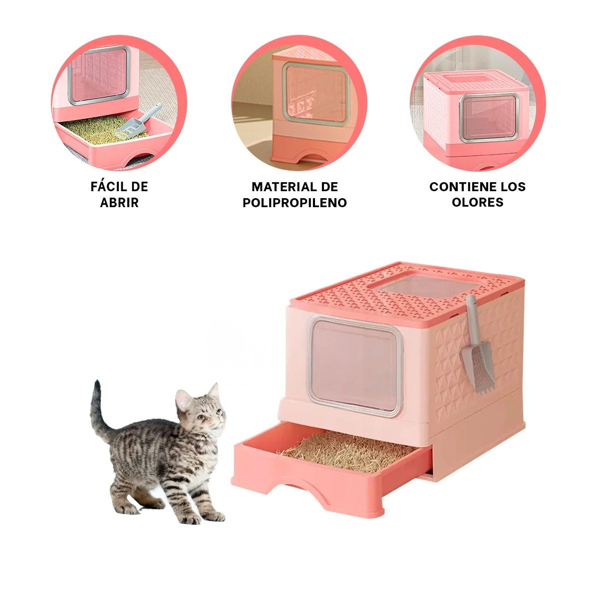 ARENERO PARA HIGIENE FELINA CON PALA INTEGRADA Y BANDEJA DESMONTABLE EN ROSADO YPAPEL REGALO - 5