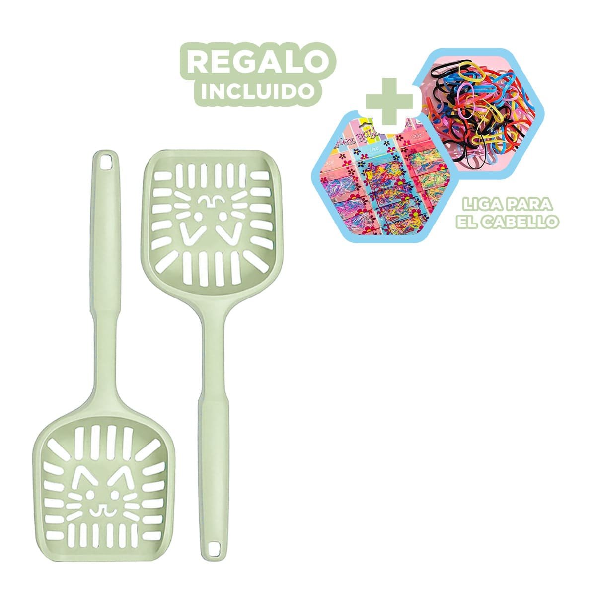 PALA HIGIENICA 40X13CM PARA ARENERO CARA DE GATO VERDE PASTEL YLIGAS REGALO - 2