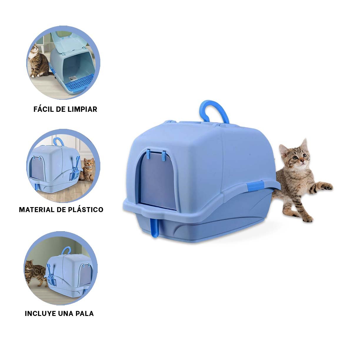 ARENERO CUBIERTO CON CERNIDOR Y PALA CELESTE PARA GATOS HOGAR YSTICKY - 5