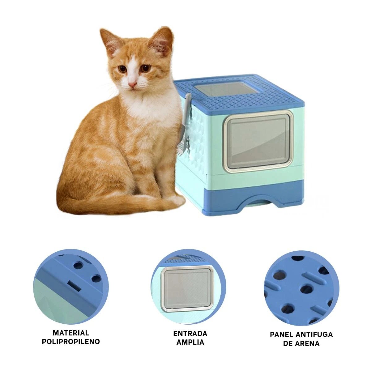 ARENERO PARA HIGIENE FELINA CON PALA INTEGRADA Y BANDEJA DESMONTABLE EN CELESTE YPAPEL REGALO - 5