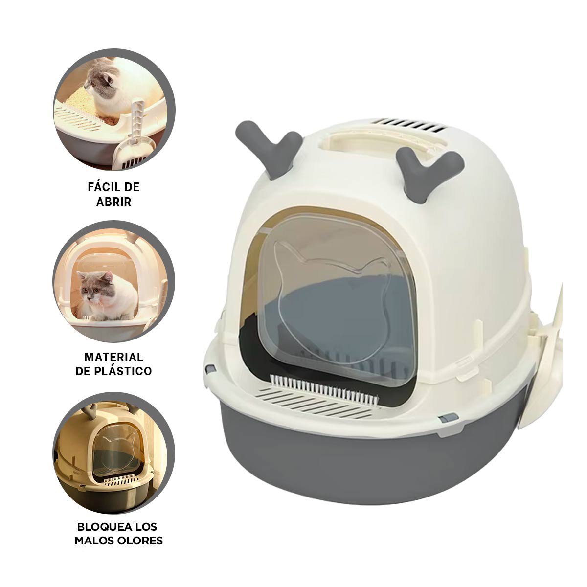 SANITARIO PARA GATO RENO 2 EN 1 CERRADO Y ABIERTO CON PALA CASA YSTICKY - 5