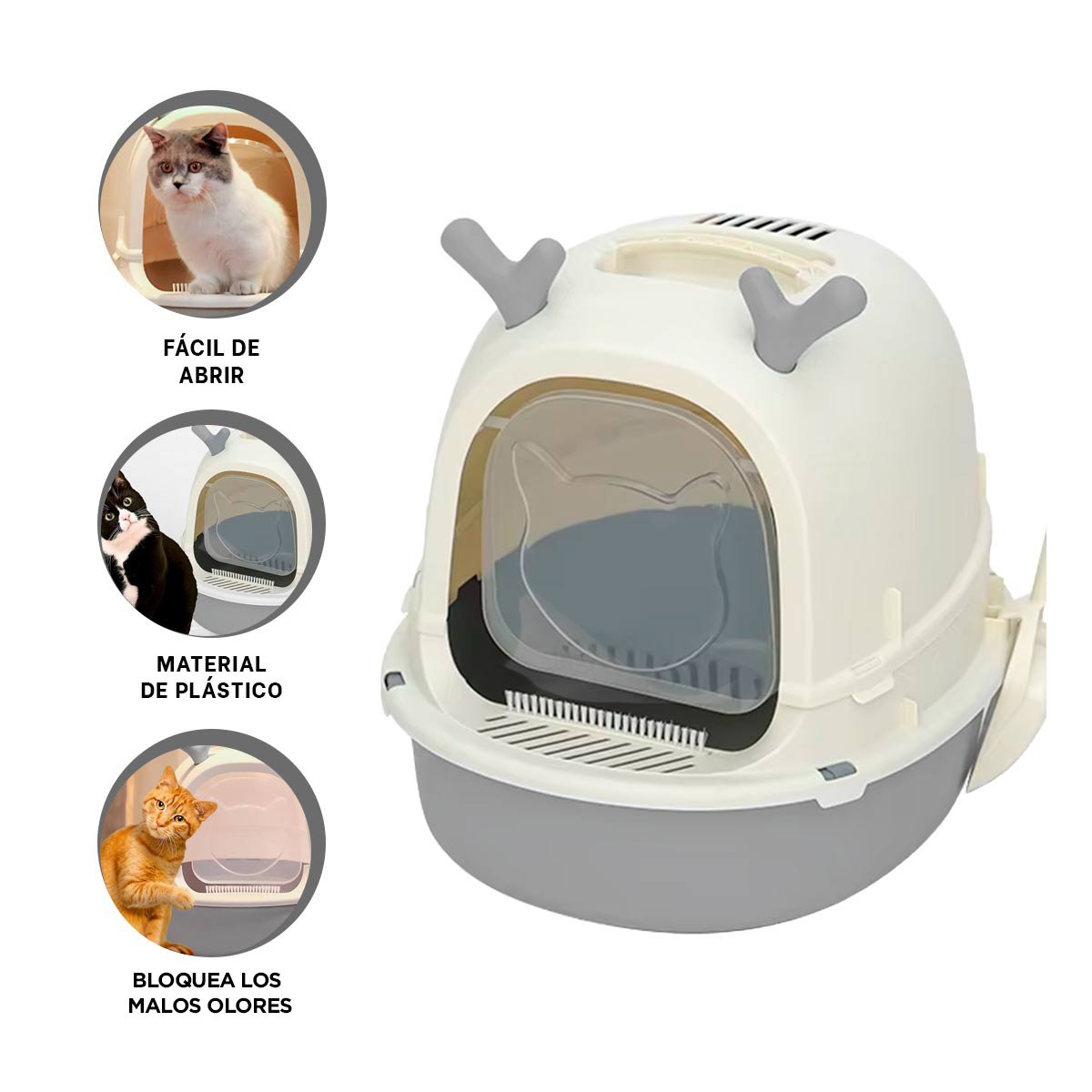 SANITARIO PARA GATO RENO 2 EN 1 CERRADO Y ABIERTO CON PALA HOGAR YSTICKY - 5
